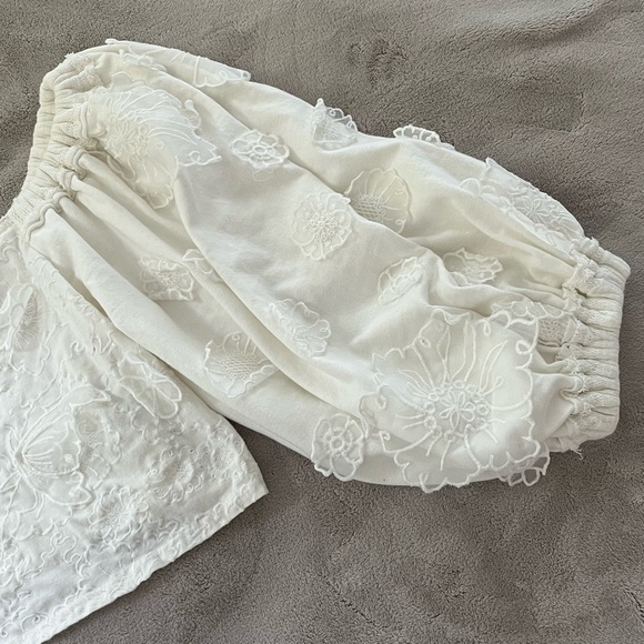 Free People Icing On Ivory Off Shoulder Cropped Boho Blouse Top Size Large - Picture 4 of 16